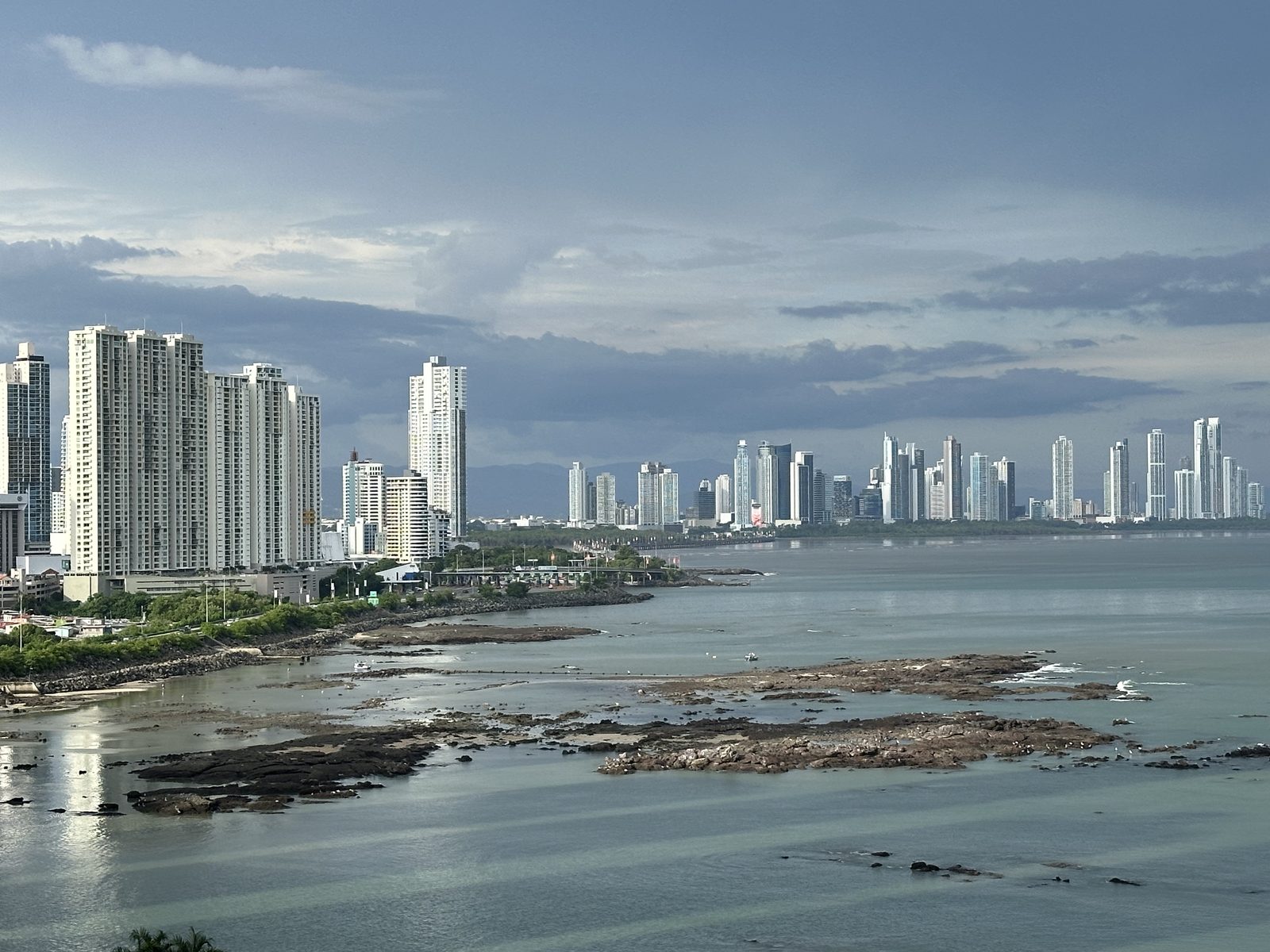 The Panama City skyline along the bay on a calm morning